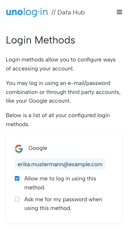 login methods dashboard